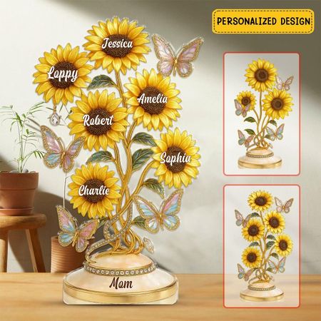 Ihre Liebe, ihre Sonnenblumen – Familie, personalisierte Acryl-Plakette, individuelle Form